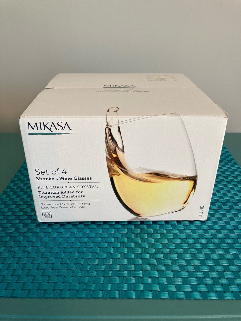 Mikasa Julie Stemless Wine Glasses Set of 4 - Clear with Gold Accent
